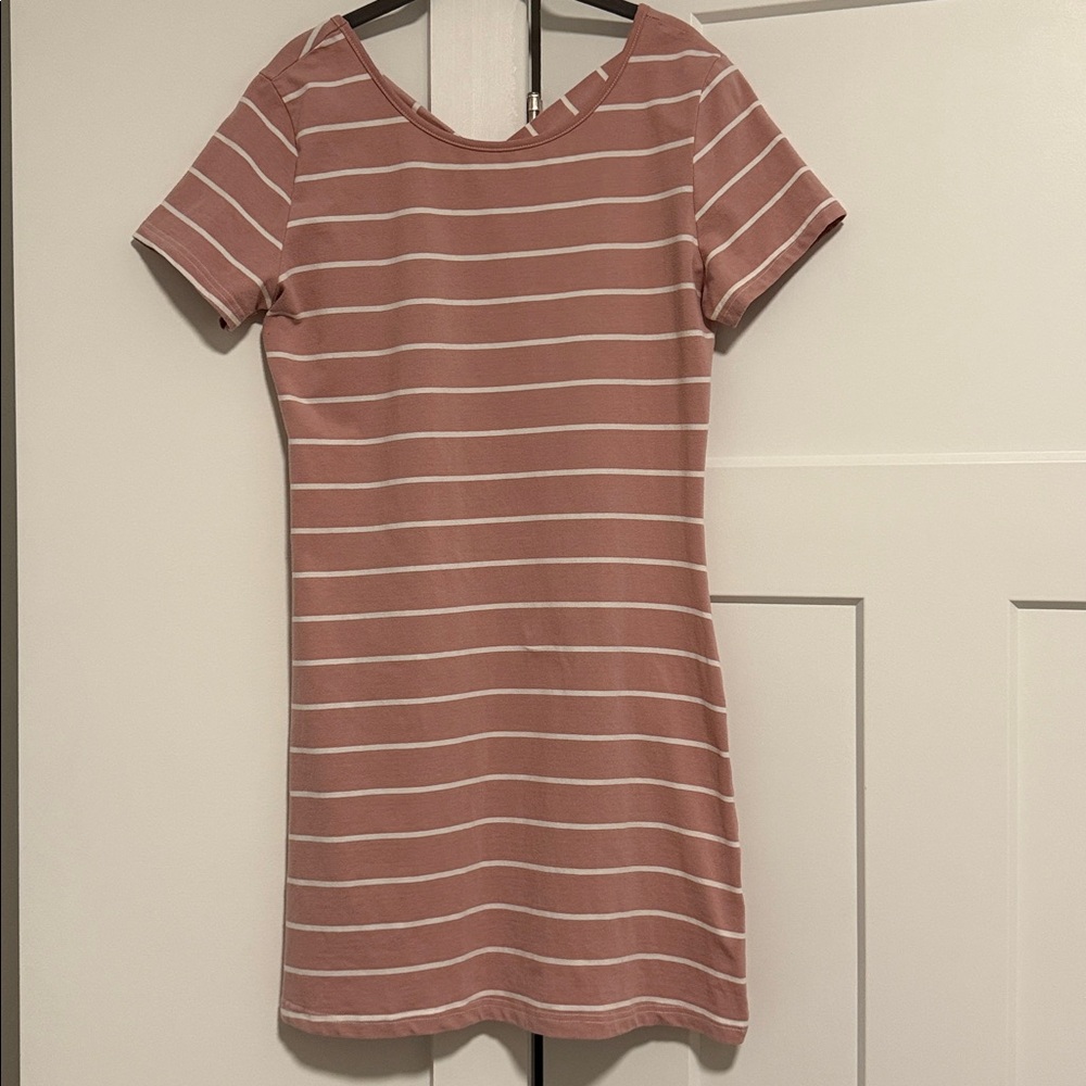 FEAGER Pink and White Striped dress. Pit to pit 20” length 20”